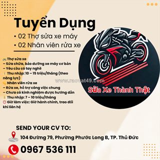 Tuyển thợ sửa xe máy thủ đức