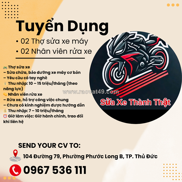 Tuyển thợ sửa xe máy thủ đức