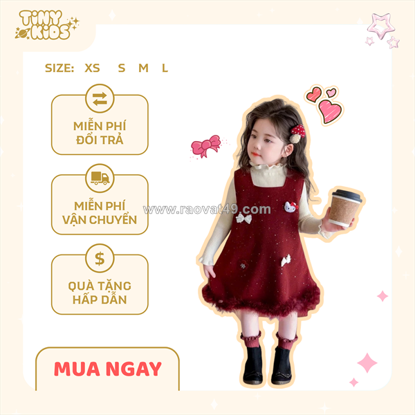 Váy noel đỏ cho bé phối áo nỉ tay ấm áp xinh xắn – gợi ý cho mùa lễ hội