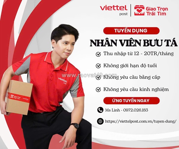 Viettel post tân uyên bình dương tuyển nv bưu tá đi làm ngay