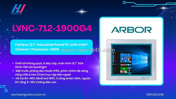 💻 lync-712-1900g4 – panel pc công nghiệp 12.1” thiết kế không quạt, hoạt động bền bỉ 24/7