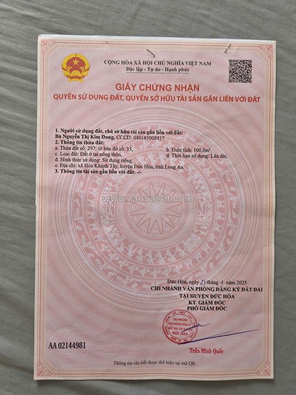 Bán đất xã hòa khánh tây, huyện đức hòa, long an