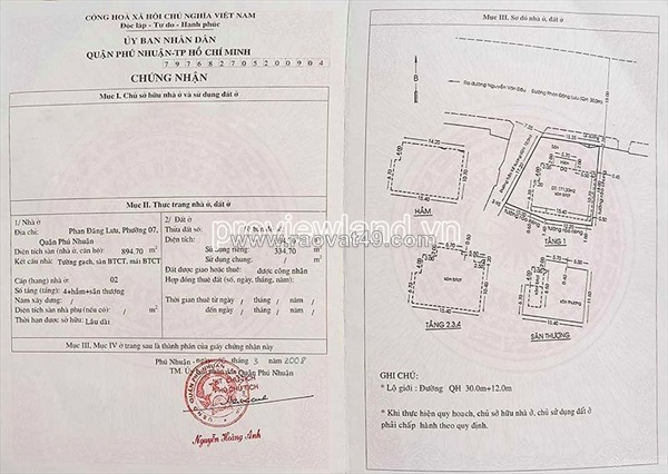 Bán tòa nhà mặt tiền phan đăng lưu, phú nhuận, 334,7m² đất, hầm, 3 lầu, sân thượng