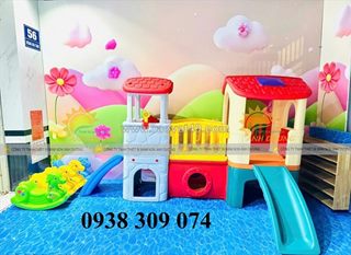 Bộ nhà leo cầu trượt 2 khối nhà đa năng,cầu trượt 2 khối nhà
