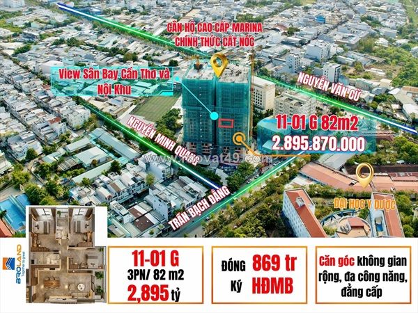 Căn hộ 3pn căn góc – view sân bay & nội khu – trung tâm ninh kiều