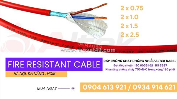 Cáp báo cháy chống cháy 2x1.0/2x1.5 chống nhiễu altek kabel