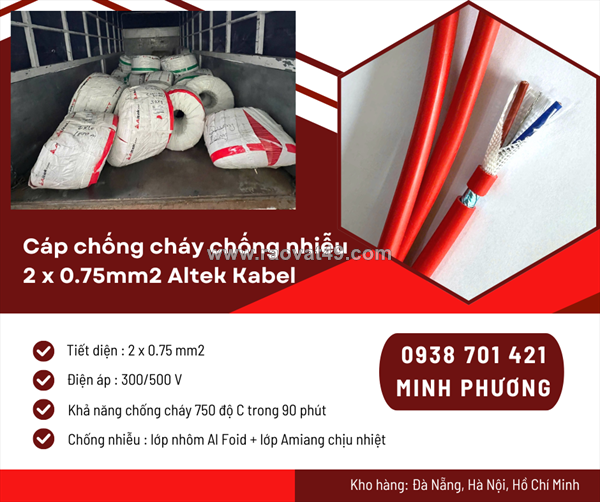 Cáp chống cháy chống nhiễu 2x0.75mm² altek kabel - giá tốt tại kho