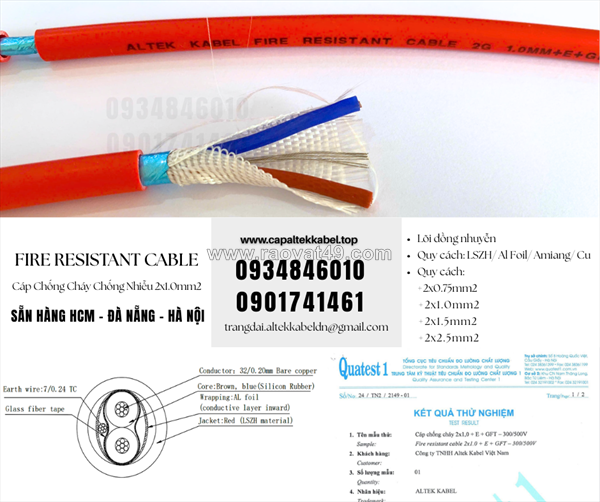 Cáp chống cháy chống nhiễu 2x0.75mm sẵn đà nẵng, huế, quảng trị