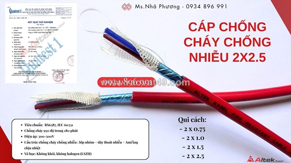Cáp chống cháy chống nhiễu 2x1.5mm² đồng nai – bình phước – long an | tiêu chuẩn quốc tế
