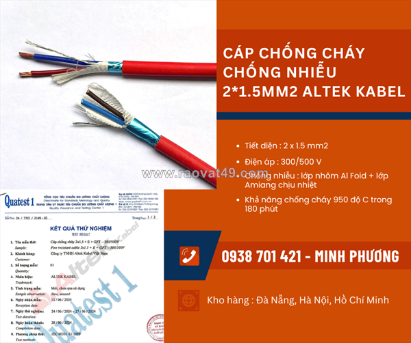Cáp chống cháy chống nhiễu 2x1.5mm2 altek kabel giao ngay hà nội, nam định