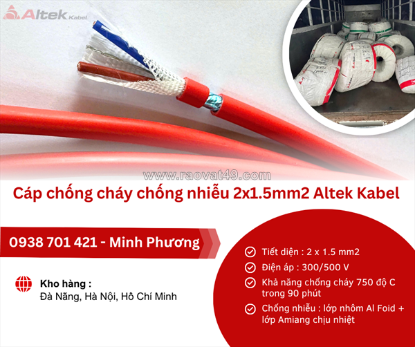 Cáp chống cháy chống nhiễu 2x1.5mm2 altek kabel phân phối đà nẵng, quảng ngãi