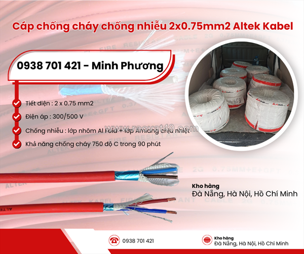 Cáp chống cháy chống nhiễu altek kabel 2x0.75mm2 phân phối đà nẵng, hà nội, hồ chí minh