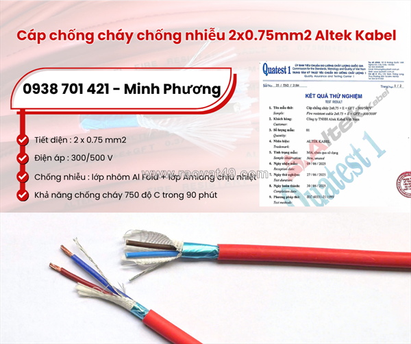 Cáp chống cháy chống nhiễu altek kabel 2x0.75mm2 phân phối đà nẵng, hà nội, hồ chí minh