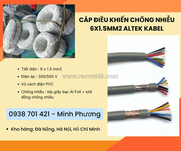 Cáp điều khiển có lớp chống nhiễu 6x1.5mm2 altek kabel phú yên, gia lai, huế