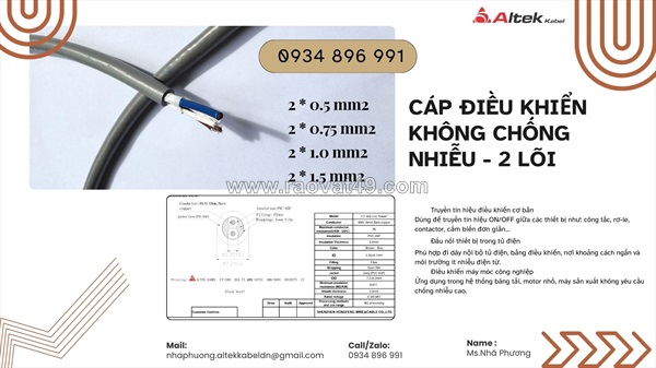 Cáp điều khiển không chống nhiễu 2 lõi chất lượng cao thái nguyên, bắc giang, hải dương