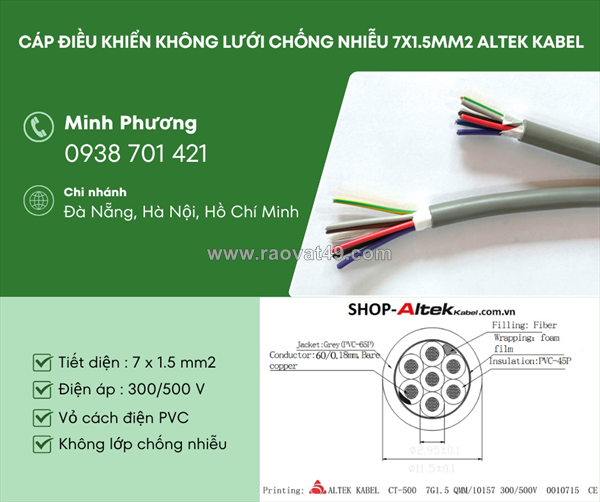 Cáp điều khiển không chống nhiễu 7x1.5mm² – thông số, ứng dụng và báo giá mới nhất