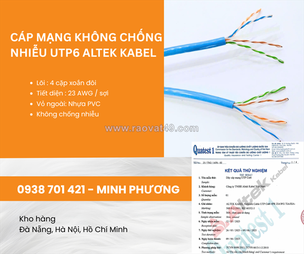 Cáp mạng không chống nhiễu utp6 altek kabel – gía tốt, hàng sẵn kho, giao toàn quốc