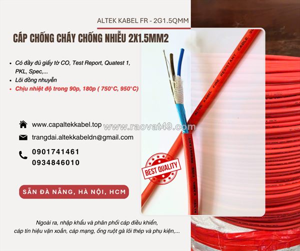 Cáp tín hiệu 2x1.5mm chống cháy chống nhiễu sẵn đà nẵng, quảng nam, quảng ngãi