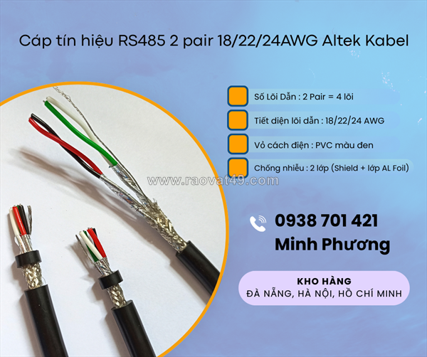 Cáp tín hiệu chống nhiễu rs485 2 pair /22/24awg hàng sẵn, giá tốt, giao toàn quốc