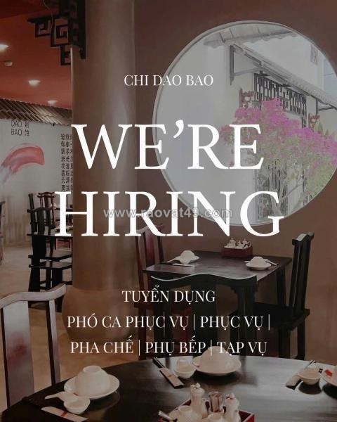 Chi dao bao q1 & q6 tuyển phục vụ, pha chế, bếp, phụ bếp