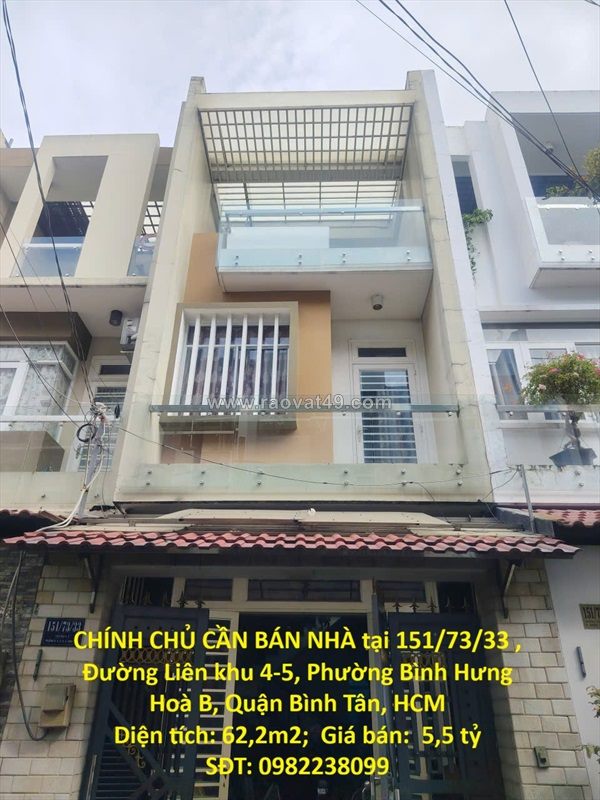 Chính chủ cần bán nhà tại 151/73/33 , đường liên khu 4-5, phường bình hưng hoà