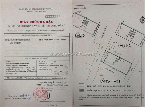 Chính chủ cần bán nhà tại  nguyễn cư trinh - quận 1 - tp hồ chí minh