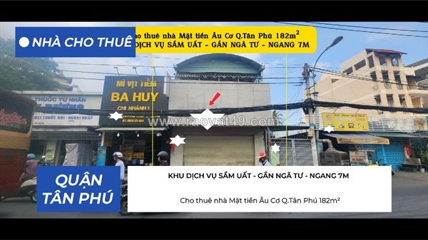 Cho thuê nhà mặt tiền âu cơ q.tân phú 2m² - ngang 7m - 55triệu