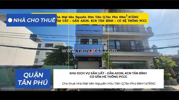 Cho thuê nhà mặt tiền nguyễn hữu tiến q.tân phú 68m²,4tầng, 25triệu - gần aeon