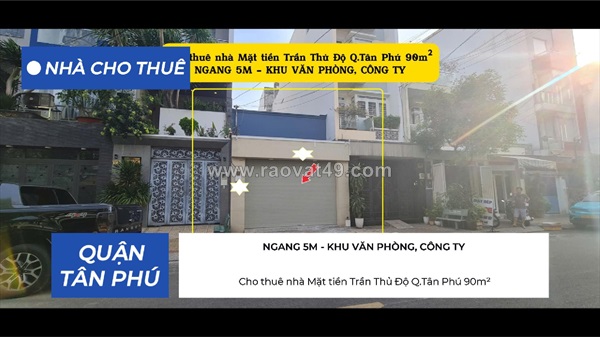Cho thuê nhà mặt tiền trần thủ độ q.tân phú 90m² - ngang 5m - 15 triệu