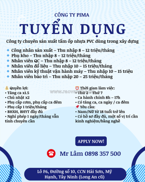 Công ty pima tuyển dụng – nhận việc ngay