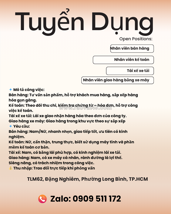 Cty tnhh đại hiệp thành tuyển dụng