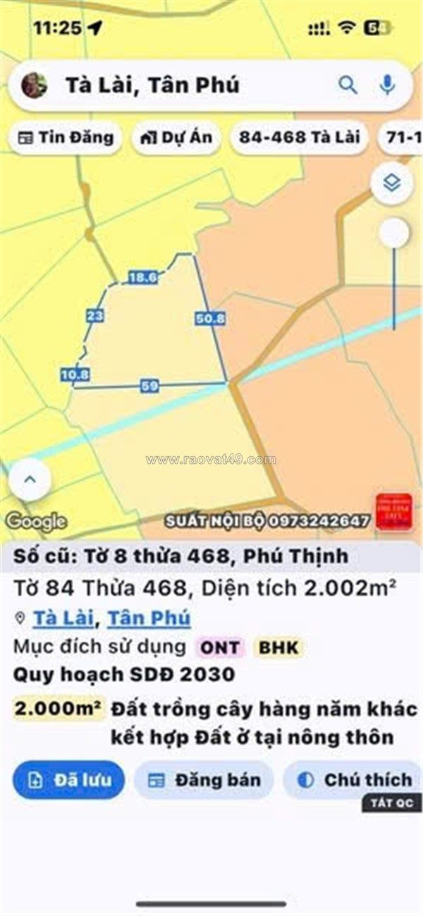 Đất chính chủ - mặt tiền vị trí xã phú thịnh, huyện tân phú, tỉnh đồng nai