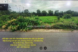 Đất đẹp- giá tốt cần bán nhanh bán đất lúa qh ont mặt tiền đường stx qh72m