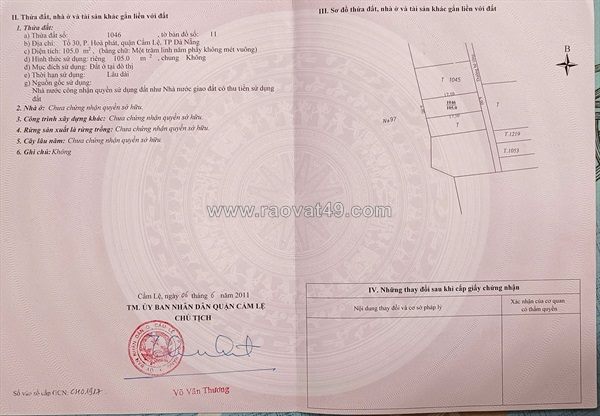 Đất đẹp – giá tốt  – chính chủ cần bán nhanh lô đất 2 mặt tiền tại quận cẩm lệ,