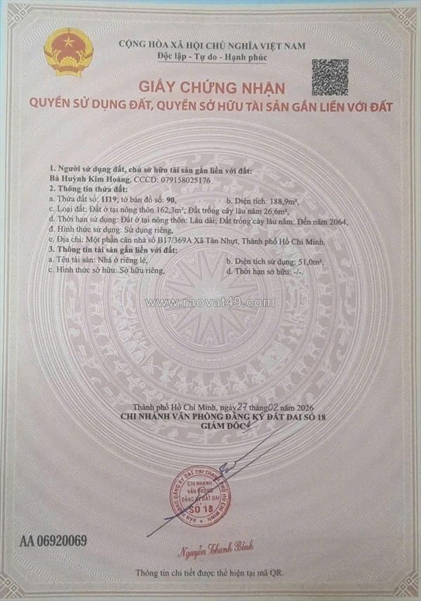 Đất đẹp – giá tốt  – chính chủ cần bán tại đường nguyễn đình kiên, xã tân nhựt,