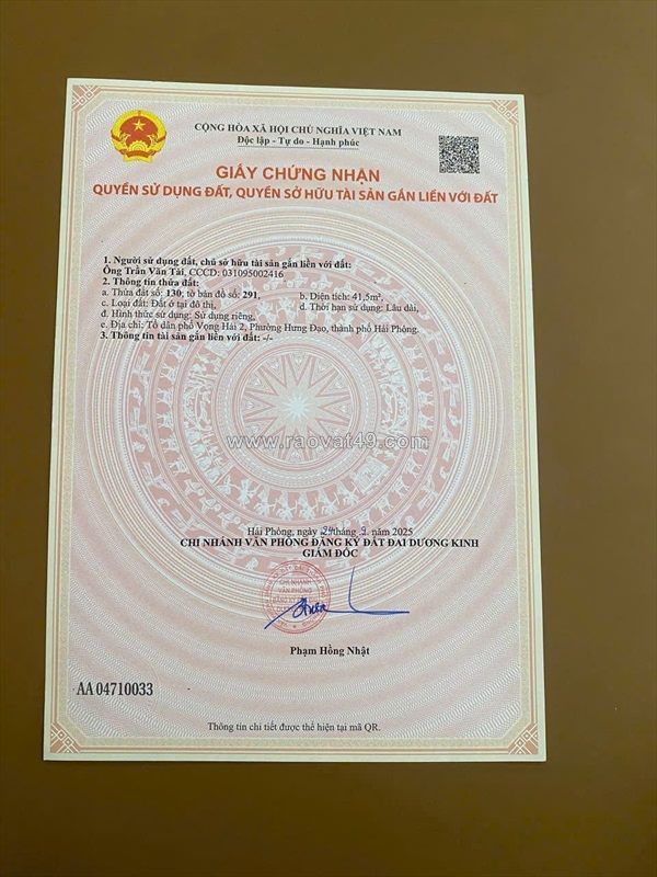 Đất vọng hải hưng đạo sau một nhà mặt đường ngõ ô tô ra vào zalo 0567 222 555