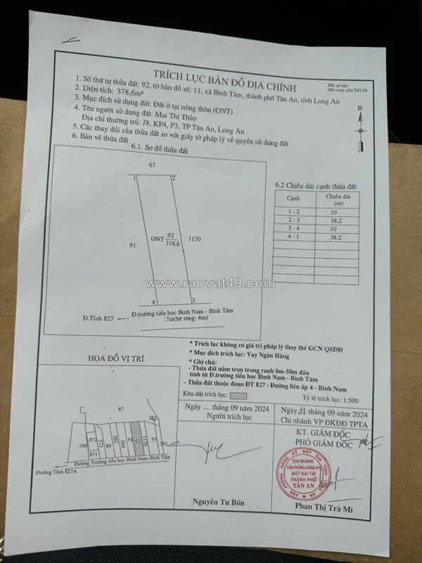 Đầu tư sinh lời - chính chủ bán 2 lô đất (liền kề) mặt tiền đường xã bình tâm,