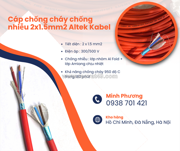 Dây chống cháy chống nhiễu 2x1.5mm2 altek kabel bình định, quảng ngãi, quảng trị