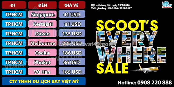 Flyscoot ưu đãi vé máy bay đi quốc tế