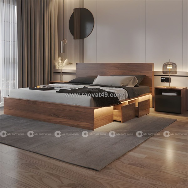 Giường ngủ gỗ công nghiệp màu nâu vân gỗ đẳng cấp