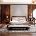 Giường ngủ gỗ tự nhiên thiết kế chân cao, bọc đầu nệm