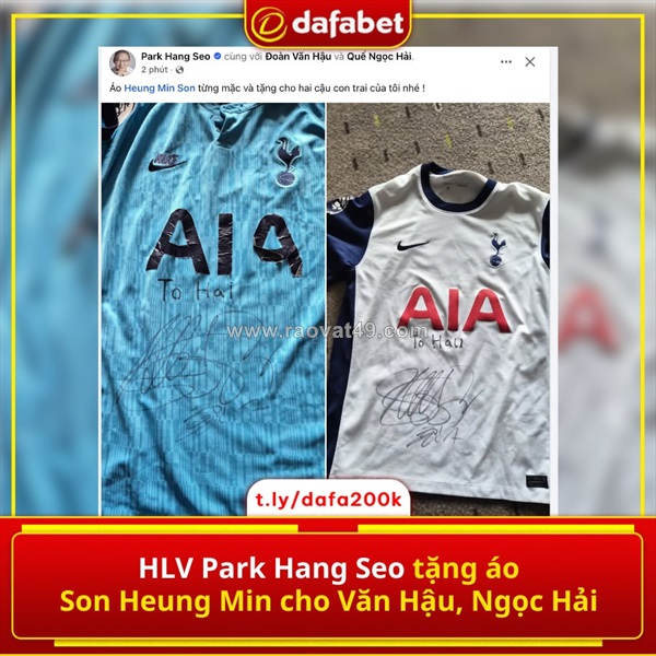 Hlv park hang seo tặng áo son heung min cho văn hậu, ngọc hải