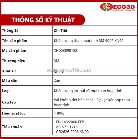 Khẩu trang than hoạt tính 3m 9042 kn90 – lọc bụi, khử mùi hiệu quả