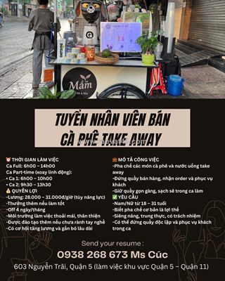 Nhân viên bán cà phê take away quận 5