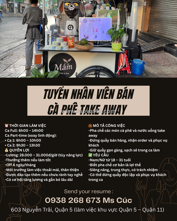 Nhân viên bán cà phê take away quận 5