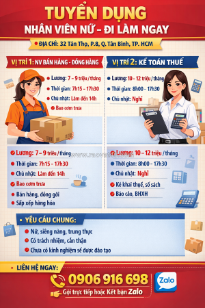 Nhân viên bán hàng, kế toán thuế quận tân bình