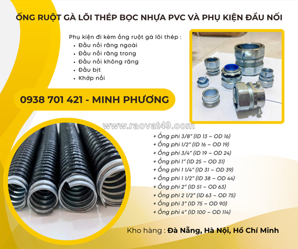 Ống ruột gà lõi thép bọc nhựa pvc và phụ kiện đầu nối lâm đồng, đắk lắk, bình định