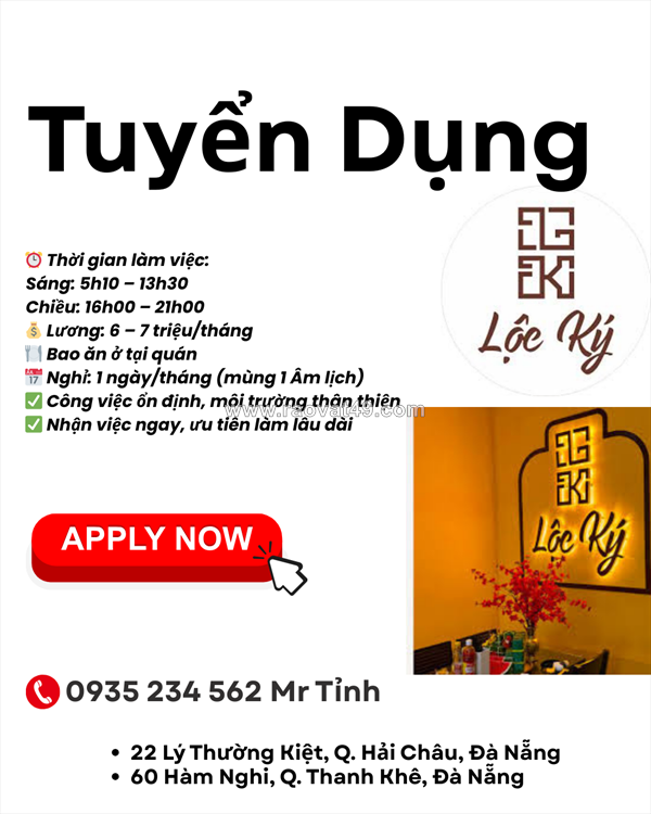 Quán lộc ký tuyển nhân viên đà nẵng