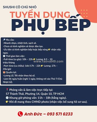 Shushi cô chủ nhỏ tuyển phụ bếp