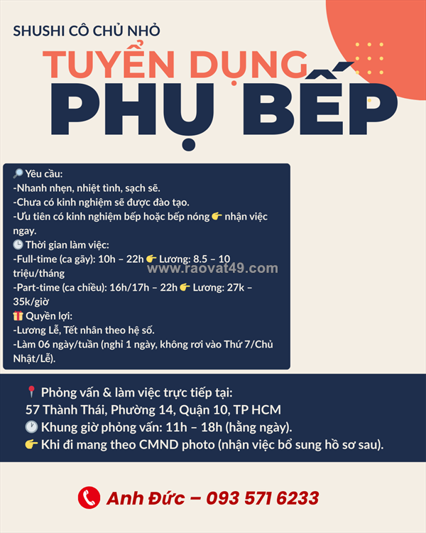 Shushi cô chủ nhỏ tuyển phụ bếp